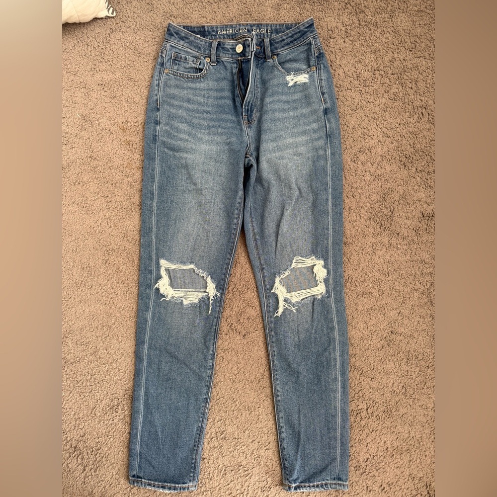 American Eagle Outfitters Blue Distressed Mom Jeans